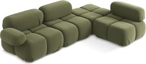 Divano angolare componibile verde chiaro (con penisola a destra) con rivestimento in velluto Lokua – Makamii