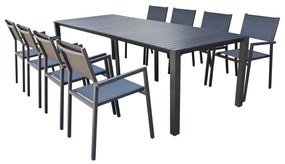 ARIZONA - set tavolo in alluminio cm 100 x 51,50/104/156/208/260 x 74 h con 8 poltrone Aulus