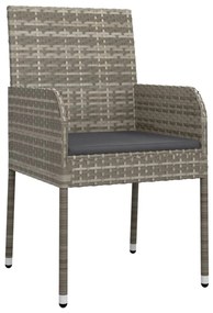 Set da pranzo giardino 9pz con cuscini nero e grigio polyrattan