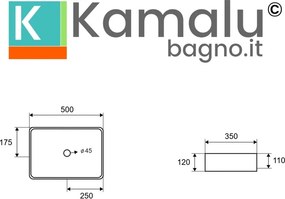 Lavabo appoggio rettangolare in acciaio finitura gun metal| KAM-L50GM - KAMALU