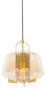 Lampada a sospensione Art Déco oro con vetro ambrato 30 cm - Kevin