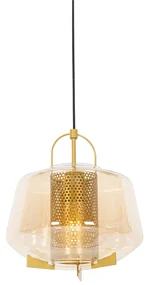 Lampada a sospensione Art Déco oro con vetro ambrato 30 cm - Kevin