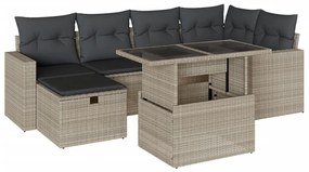 Set divani da giardino 7pz con cuscini grigio chiaro polyrattan