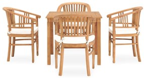 Set da pranzo da giardino 5 pz con cuscini in massello di teak