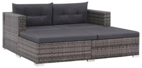 Set Divani da Giardino 3 pz con Cuscini in Polyrattan Grigio