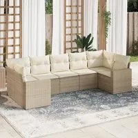 Set Divani da Giardino 7 pz con Cuscini Beige in Polyrattan 3219378