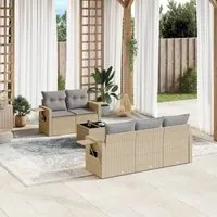 Set Divano da Giardino 6 pz con Cuscini Beige in Polyrattan 3252236