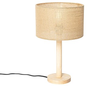Lampada da tavolo rustica in legno con paralume in lino naturale 25 cm - Mels