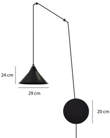 Sospensione Minimal 1 Luce Fujin In Acciao Nero E Paralume A Cono