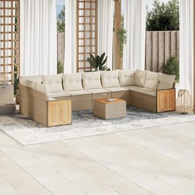 Set divani da giardino 11 pz con cuscini beige in polyrattan