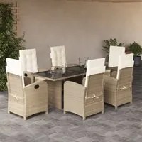 Set da Pranzo da Giardino 7 pz con Cuscini Beige in Polyrattancod mxl 87258