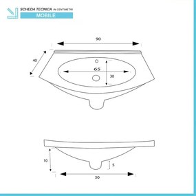 Mobile bagno sospeso 90 noce con lavabo e specchio 70x90 cm Maiori