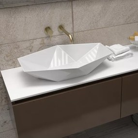 Mobile bagno sospeso 155 cm con piano da appoggio in solid surface bianco e doppio cassetto SP-155 - KAMALU