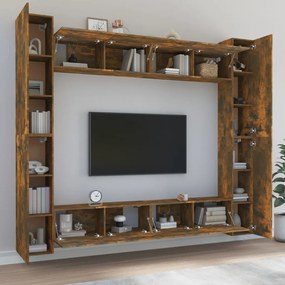 Set mobili porta tv 8pz rovere fumo in legno multistrato