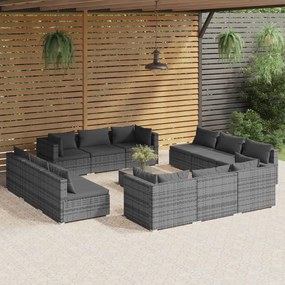 Set Divani da Giardino 13 pz con Cuscini in Polyrattan Grigio