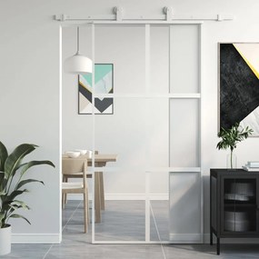 Porta Scorrevole Bianca 102,5x205cm Vetro Temperato E Alluminio /