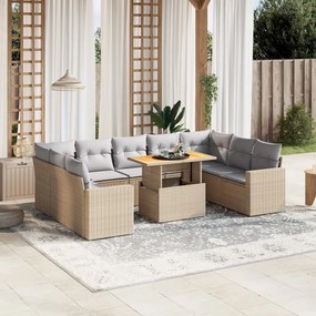 Set divano da giardino 10 pz con cuscini beige in polyrattan