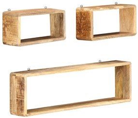 Set mensole cubiche da parete 3 pz in legno massello di mango