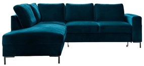 Divano letto angolare in velluto turchese (angolo sinistro) Lofty Lilly - Miuform