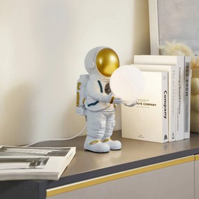 Lampada da tavolo Lindby Astronaut, bianco/oro, ceramica, vetro