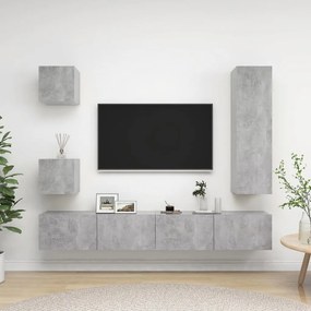 Set Di Mobili Porta Tv 5 Pz Grigio Cemento İn Legno Multistrato /