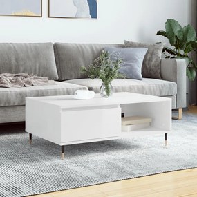 Tavolino Salotto Bianco Lucido 90x60x35 Cm İn Legno Multistrato /