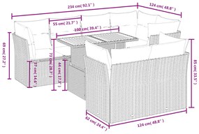 Set divano da giardino 8 pz con cuscini grigio in polyrattan