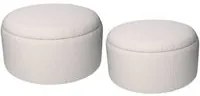 Set 2 Pouf Contenitore 50 cm e 60 cm in Tessuto Crema