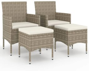 Set sedie da giardino con poggiapiedi 4 pz in polyrattan beige