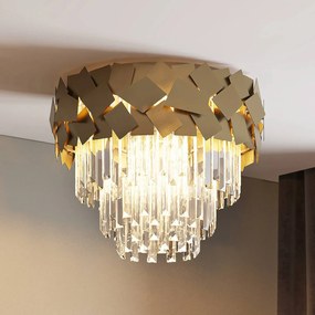 Plafoniera in cristallo Miraia Lucande, dimmerabile, Ottone / Oro, Soggiorno / Sala da pranzo, Acciaio Inox, Design, Plafoniera