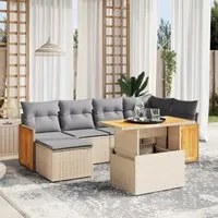 Set Divani da Giardino 7 pz con Cuscini Beige in Polyrattan 3274062