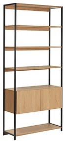 Libreria a ripiani con vano contenitore chiuso finitura legno chiaro rovere e metallo nero L94 cm FLEA