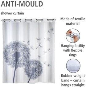 Tenda da doccia bianca con finitura antimuffa Dandelions, 180 x 200 cm Astera - Wenko