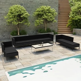 Set divani da giardino 10 pz con cuscini in polyrattan nero