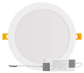 Pannello LED Rotondo 20W, 2.000lm, no Flickering, Foro Ø203-210mm, Dimmerabile Colore  Bianco Naturale 4.000K