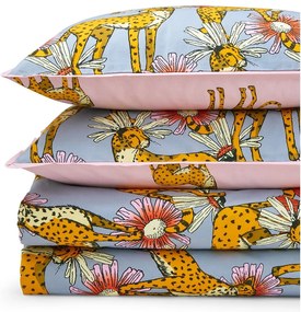 Set copripiumino e federa rosa e grigio in cotone per letto singolo 135x200 cm Untamed Cheetah – Their Nibs