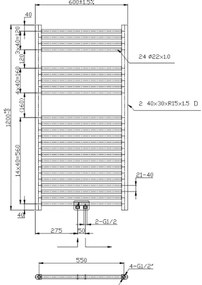 Novaservis - Scaldasalviette a scaletta per bagno 644W/230V 120x60 cm nero, dritto