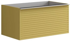 Mobile da bagno sospeso sotto lavabo L 80 x H 40 x P 45.5 cm giallo laccato opaco, 2 cassetti Pixel stripes