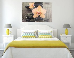 Quadro su tela – Orchidea gialla e pietre Zen