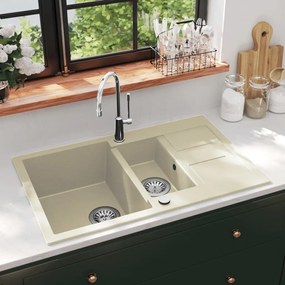 Lavello Da Cucina İn Granito Vasca Doppia Beige /