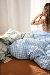 Biancheria da letto in crêpe esteso bianco e azzurro per letto singolo 140x220 cm Bæk&amp;Bølge - JUNA