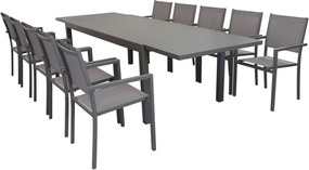 DEXTER - set tavolo in alluminio cm 200/300 x 100 x 74 h con 10 poltrone Venus