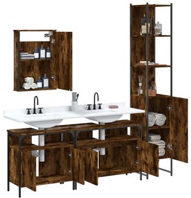 Set mobili da bagno 4 pz rovere fumo in legno multistrato