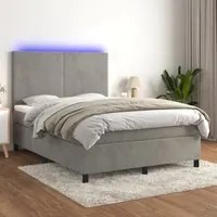 Letto a Molle Materasso e LED Grigio Chiaro 140x190 cm Velluto 3135999