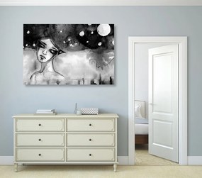 Quadro su tela – Fata lunare in bianco e nero