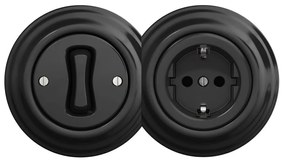 Kliklap - Interruttore unipolare (1 modulo) in stile retrò e presa SCHUKO 230V con cornice nera