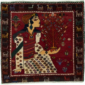 Shiraz Tappeto 60 x 70 Rosso (Iran) Annodato A Mano