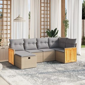 Set divano da giardino 6 pz con cuscini beige misto polyrattan