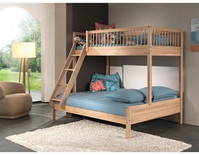 Letto da bambini a castello di colore naturale in rovere massiccio con rete inclusa 140x200/90x200 cm Forrest – Vipack