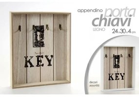 Trade Shop - Appendino Porta Chiavi Parete Key Con Ganci In Legno 24x4x30cm Decori Ass 762338